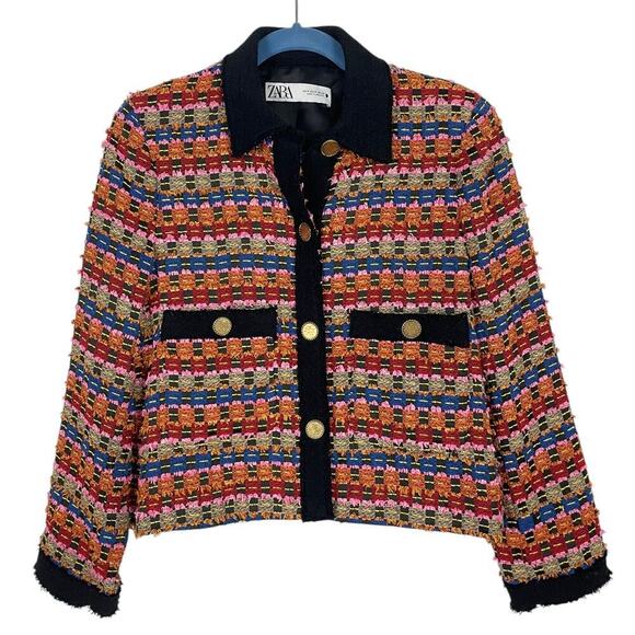 Zara Limited Edition Muticolored Tweed Cardigan Blazer Large Classy Professional - Picture 1 of 14